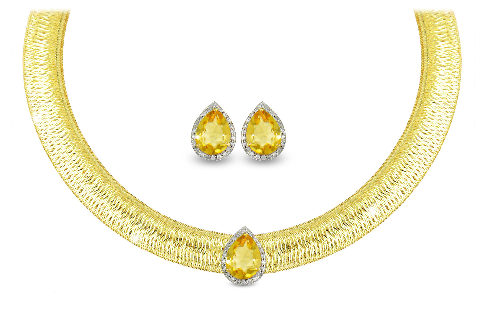 Vera Perla 18K Gold 0.36ct Diamonds, Citrine Jewelry Set - 2 pcs.